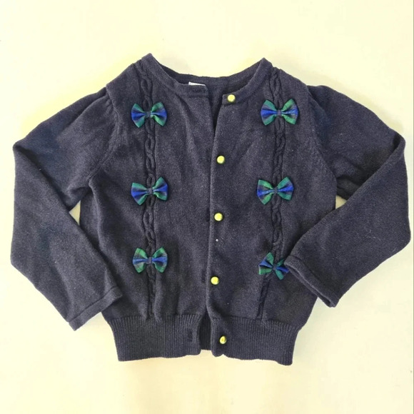 Janie and Jack wool cotton blend Tartan Bow Cardigan navy blue sz 3T - Picture 1 of 5